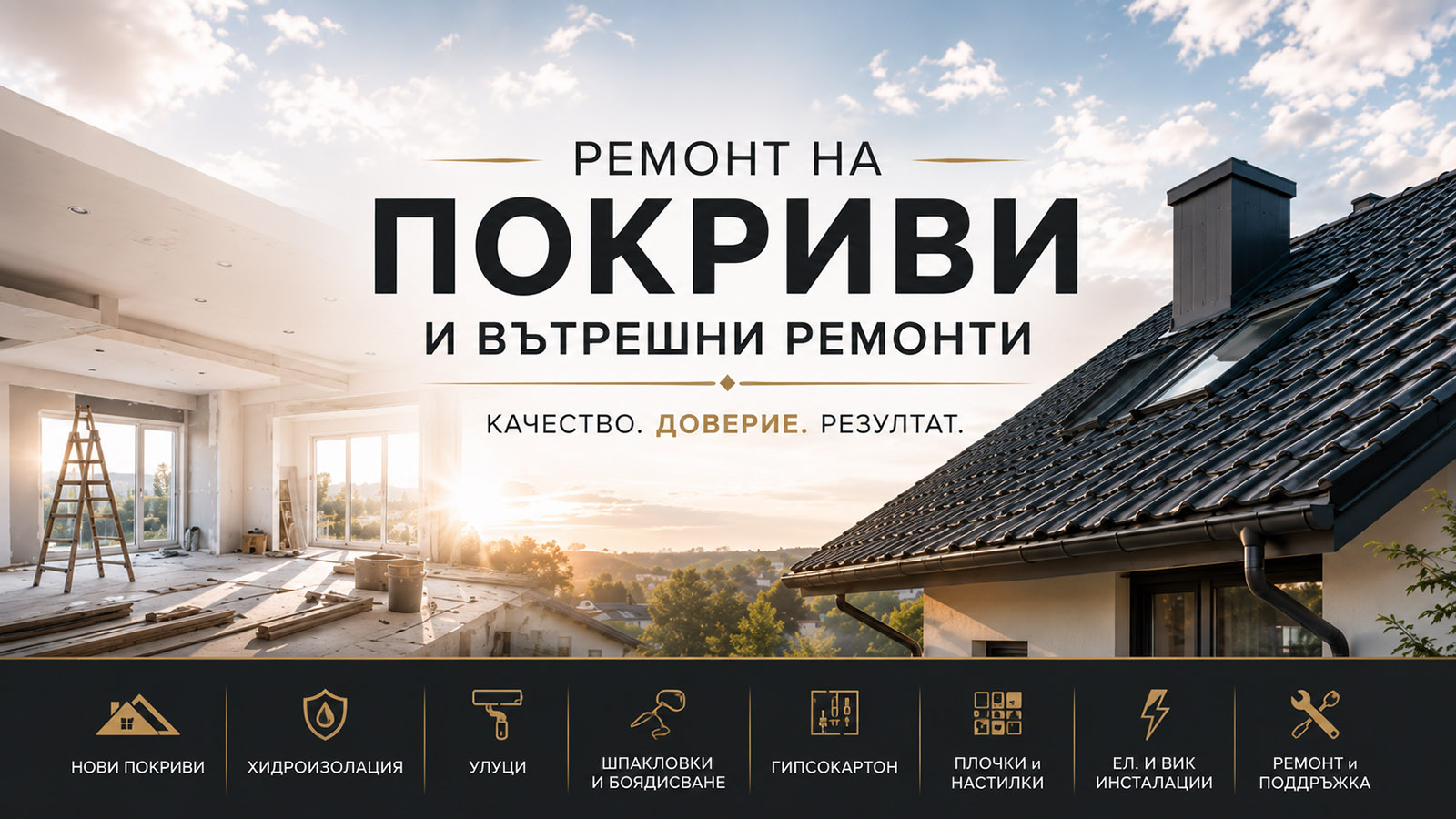 Ремонт на покриви и вътрешни ремонти корица